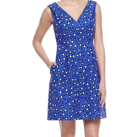 Kate Spade NY Dawson Cyber Cheetah Dress Blue V-Neck Printed - Picture 2 of 11
